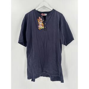 Vintage Mickey Inc Shirt Mens Large Blue Snow White Seven Dwarves Henley Buttons
